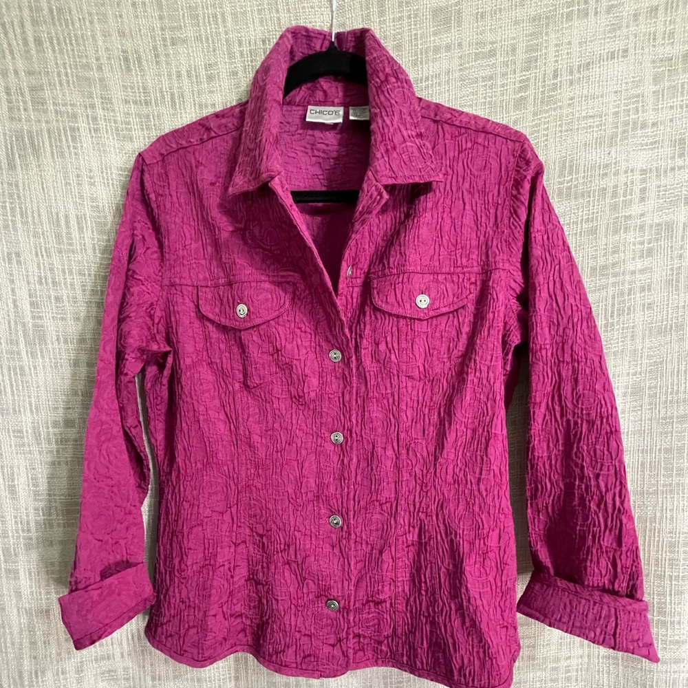 Pink jean jacket, Chicos jacket, pink blazer